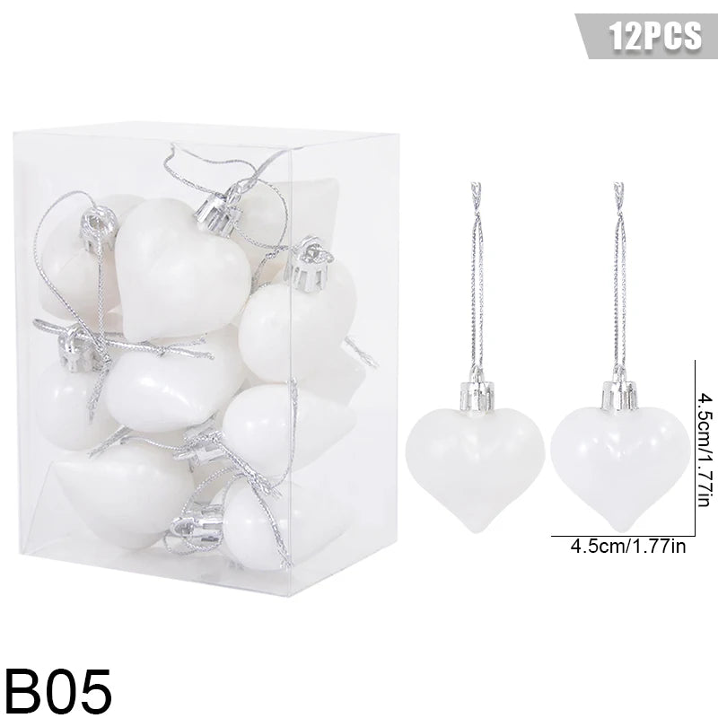 12Pcs Christmas Pendant Star Heart Shape Hanging Ornaments Xmas Tree Ball Decor Christmas Party Decoration Navidad New Year 2025