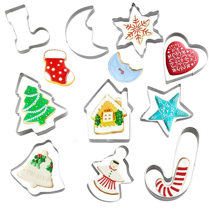 JUSTINLAU 10pcs Christmas Cookie Cutter Set Stainless Steel Gingerbread Xmas Tree Fondant DIY Baking Mold for Holiday Party Gift
