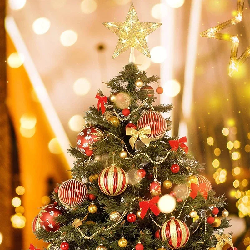 Gold Glitter Christmas Tree Top Iron Star Christmas Decorations For Home Xmas Tree Ornaments Navidad New Year 2024 Natal Noel