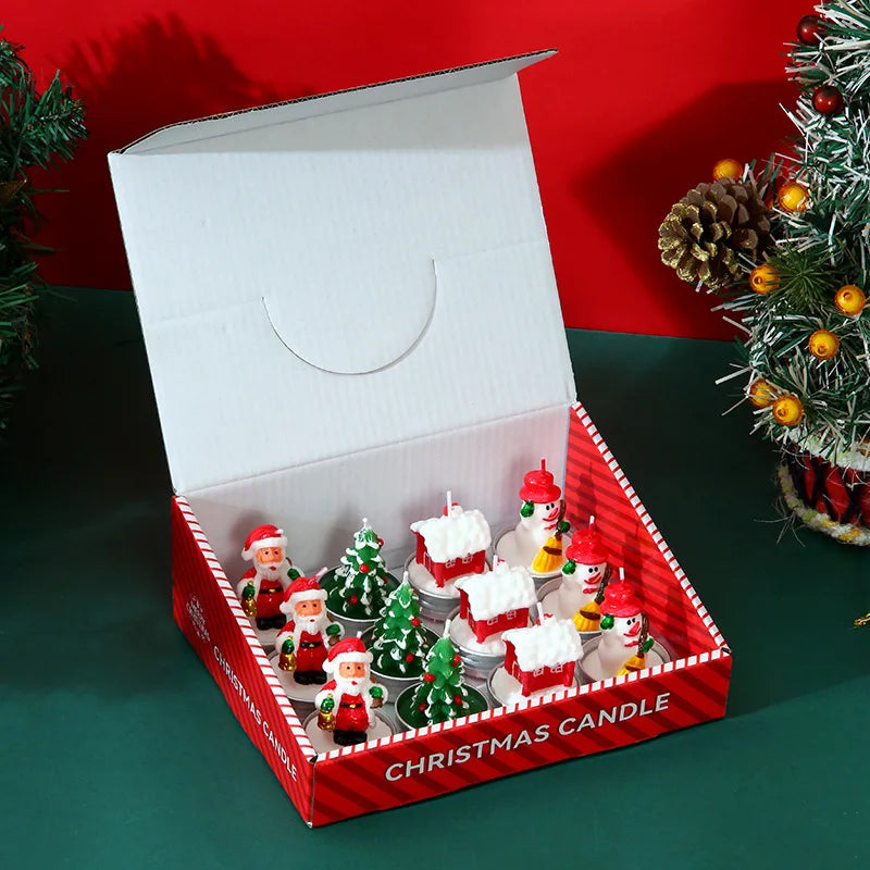 Christmas candle set, old man tree, snowman, celebration, romance, decorative item, candlelight dinner, Christmas Eve