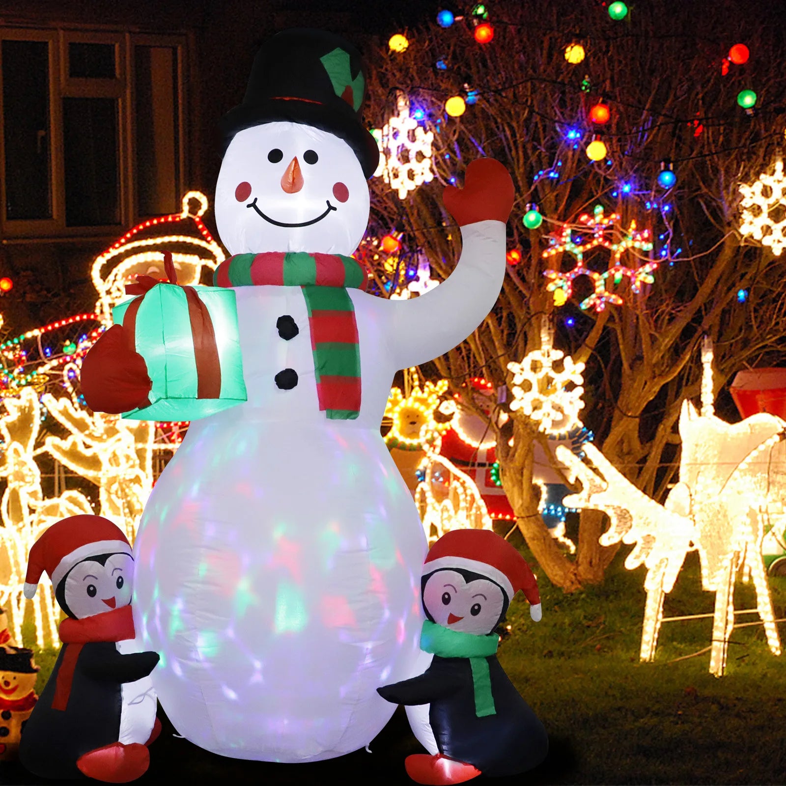 1.8m Christmas Inflatable Snowman Airblown Decor with LED Light Christmas Outdoor Courtyard Garden Doorway Ornaments Party Props