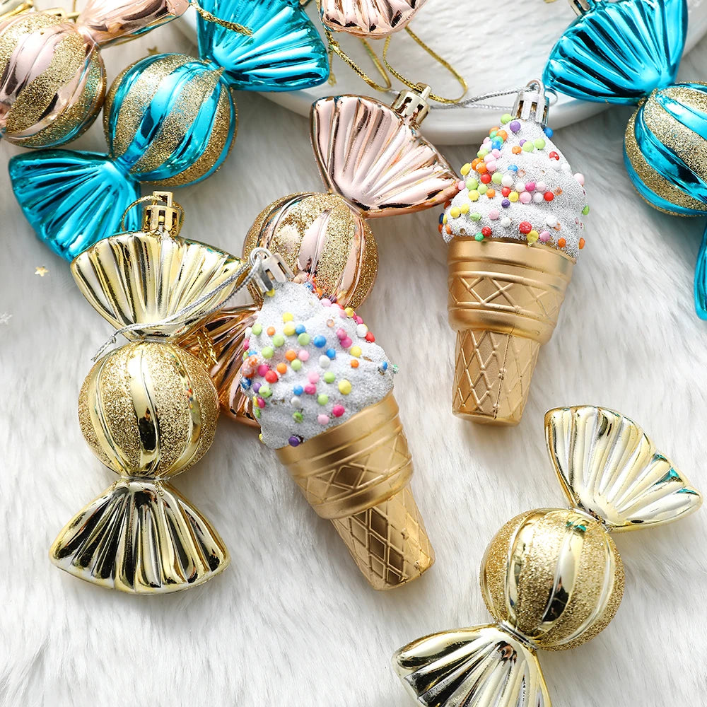 Mix Cute Candy Donuts Cupcake Ice Cream Cone Christmas Ornaments Kit Christmas Tree Hanging Decorations Gifts Navidad Natal