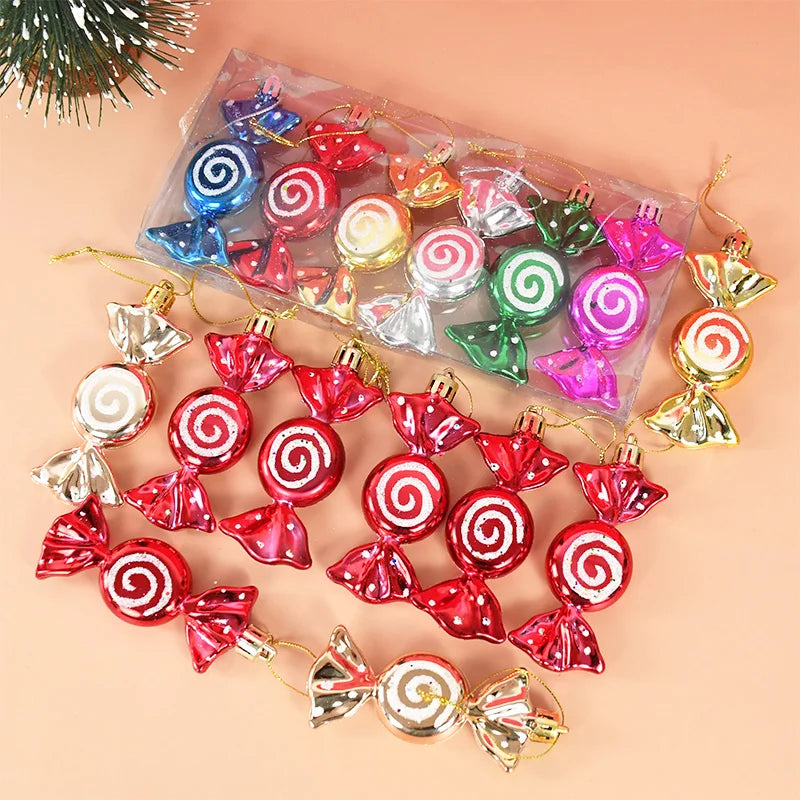 6pcs Christmas Candy Cane Pendants Red Candy Crutch Xmas Tree Hanging Decoration For Home New Year Gifts Navidad Noel Ornaments