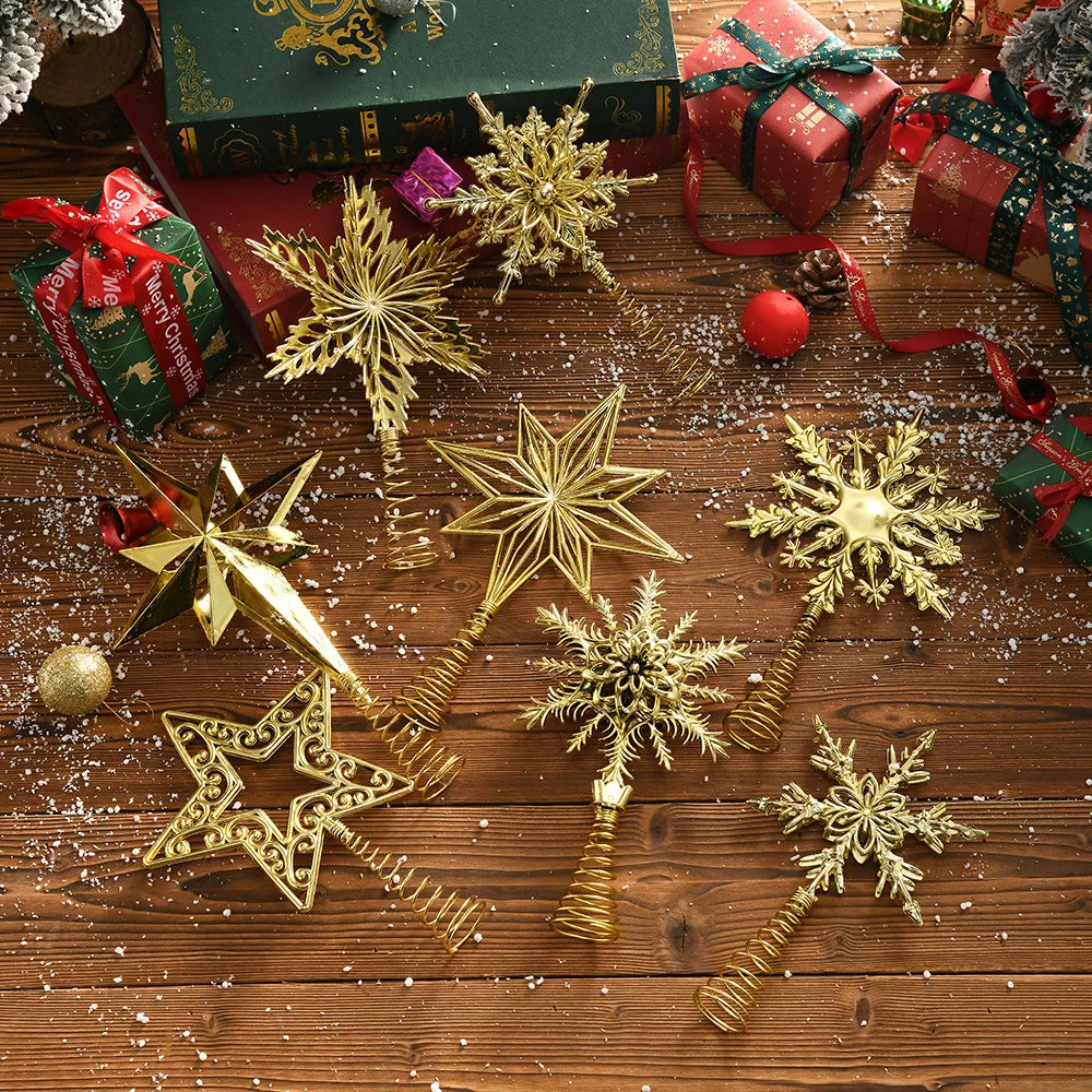 Gold Glitter Christmas Tree Top Iron Star Christmas Decorations For Home Xmas Tree Ornaments Navidad New Year 2024 Natal Noel