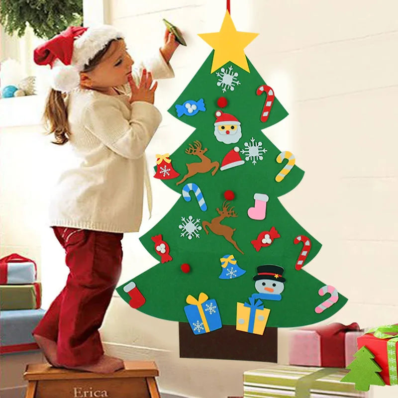 DIY Felt Christmas Tree Christmas Decoration for Home Navidad 2022 New Year Christmas Ornaments Santa Claus Xmas Kids Gifts