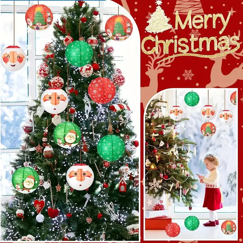 6 Christmas Hanging Paper Lanterns Decoration Colorful Round Santa Claus Snowflake Snowman Christmas Tree Hanging Paper Lanterns Christmas Party Decoration