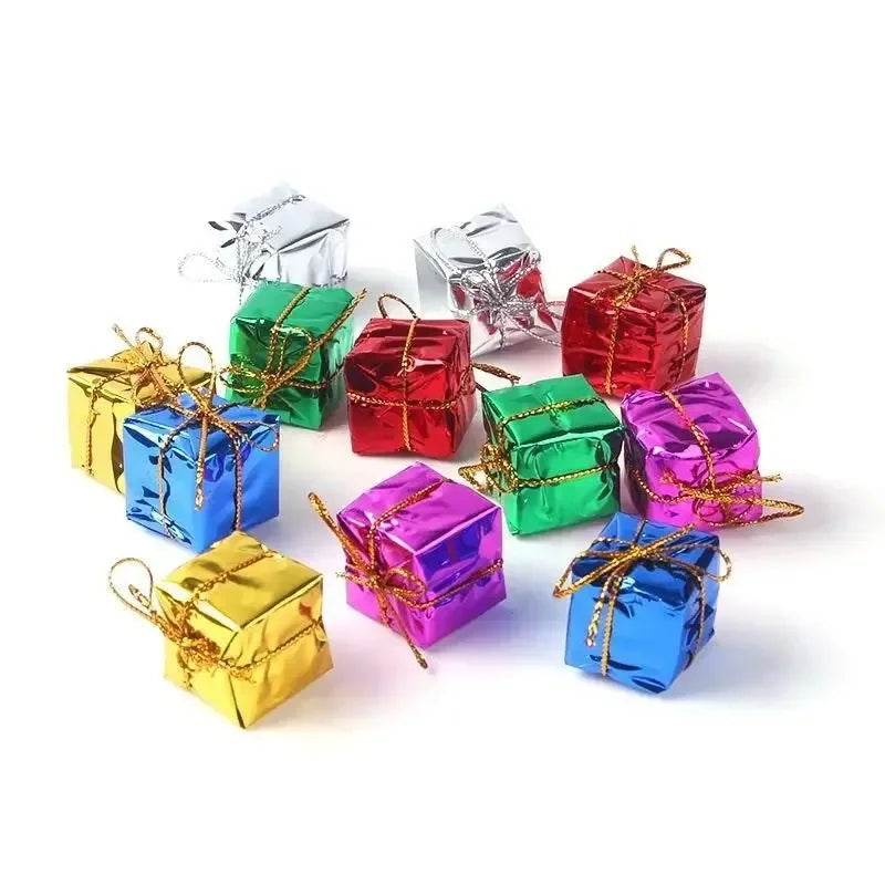 12pcs Christmas Mini Box Ornaments Foam Gift Box Color Candy Box Xmas Tree Hanging Pendant New Year Party Christmas Decoration