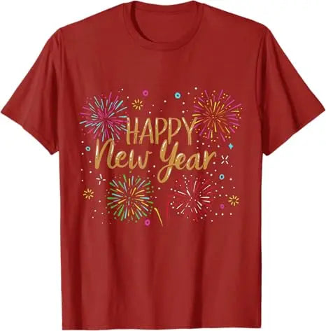 New Years Eve Party Supplies NYE 2025 Happy New Year Confetti Short Sleeve T-Shirt Funny Fireworks Graphic Outfit Saying Tee Top