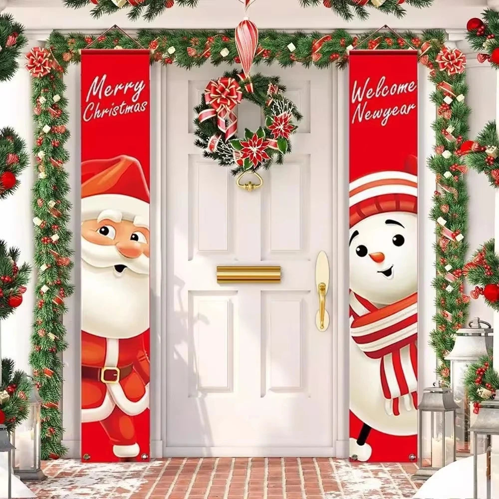 Christmas Hanging Door Banner Merry Christmas Decorations for Home Xmas Navidad Noel Natal Door Decor Happy New Year Gifts 2025
