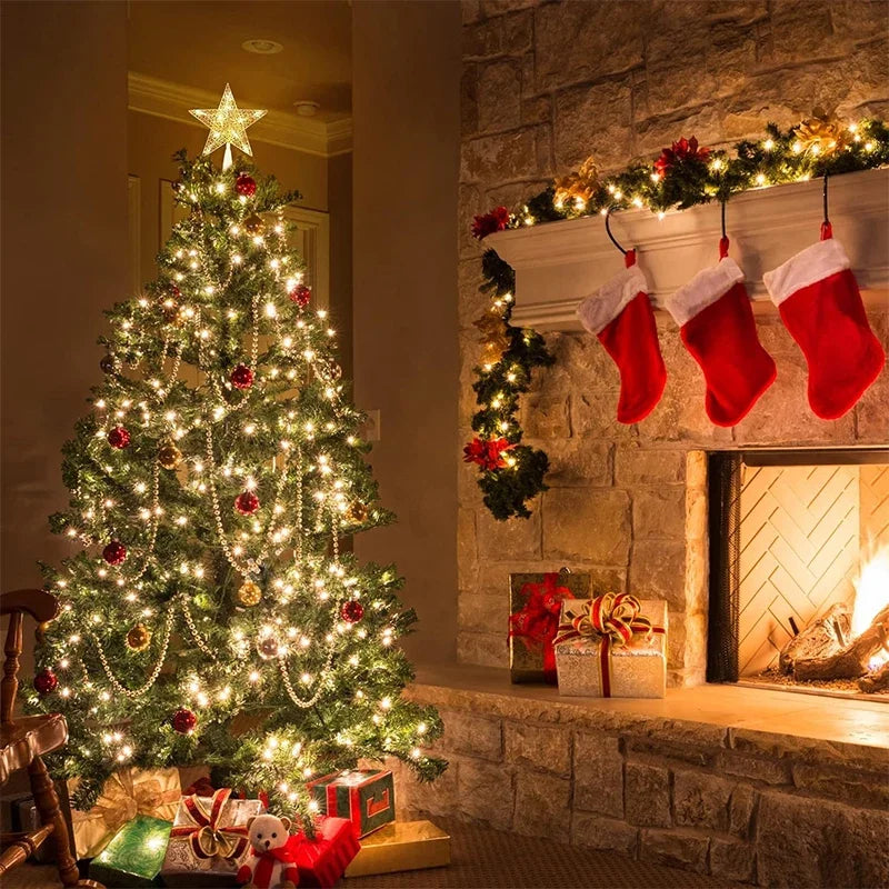 Gold Glitter Christmas Tree Top Iron Star Christmas Decorations For Home Xmas Tree Ornaments Navidad New Year 2024 Natal Noel