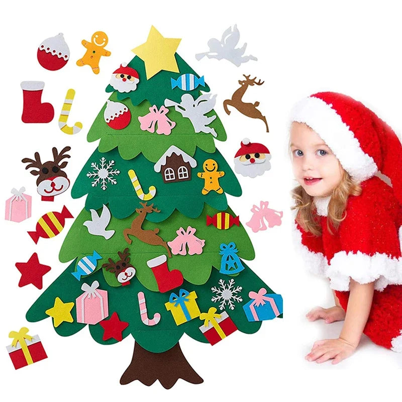 DIY Felt Christmas Decorations Xmas Tree Door Wall Hanging Ornaments Felt Christmas Tree New Year Santa Claus Xmas Kids Gifts