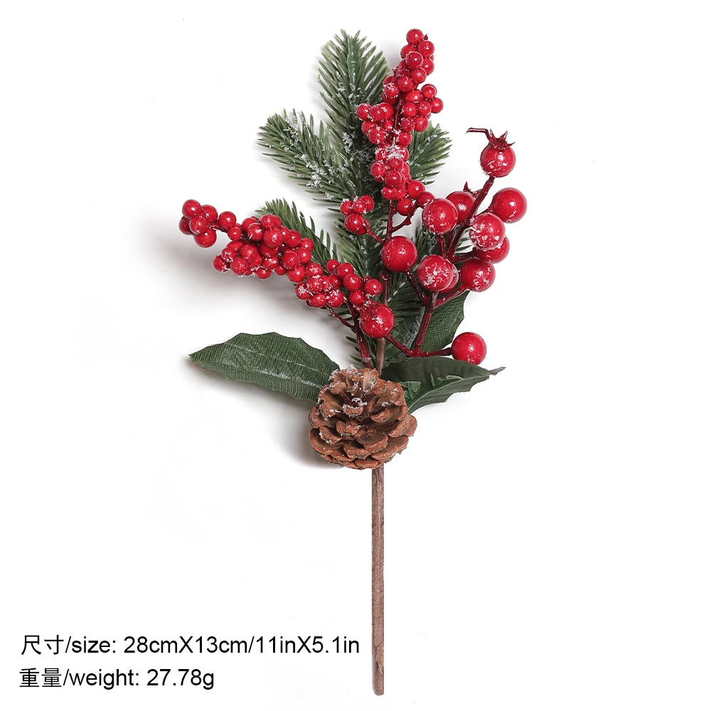 Christmas Decorations Red Berry Artificial Pine Bouquet Branch Xmas Tree Ornament Home Decor New Year 2025 DIY Gifts Accessories