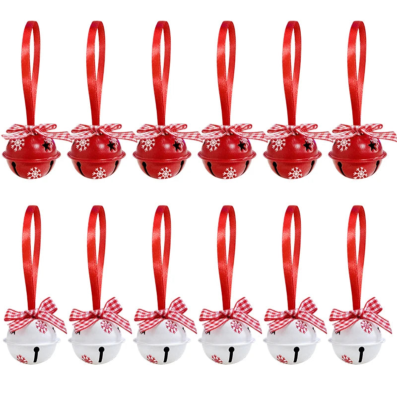 12Pcs Snowflake Christmas Jingle Bells Metal Decorative Pendant Xmas Tree Hanging Ornament 2025 New Year Home Party Decorations