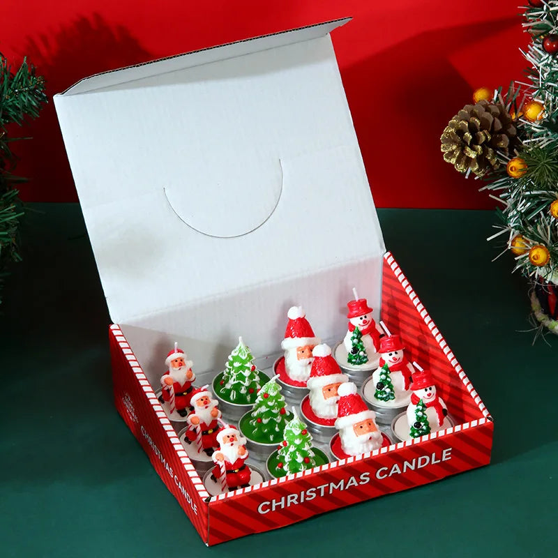 Christmas candle set, old man tree, snowman, celebration, romance, decorative item, candlelight dinner, Christmas Eve