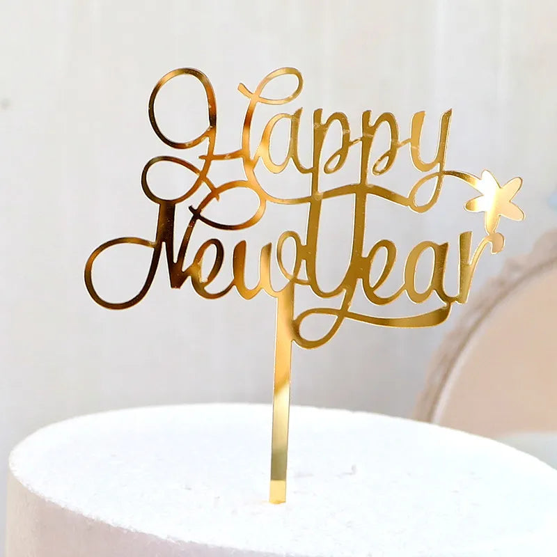 2023 Happy New Year birthday Cake Topper Red Gold Acrylic Kids New Year's Party Cake Topper Home Party Gifts Dessert Decoration