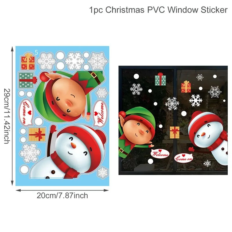 Christmas Wall Window Stickers Christmas Decoration For Home 2024 Merry Christmas Ornaments Xmas Navidad Happy New Year 2025