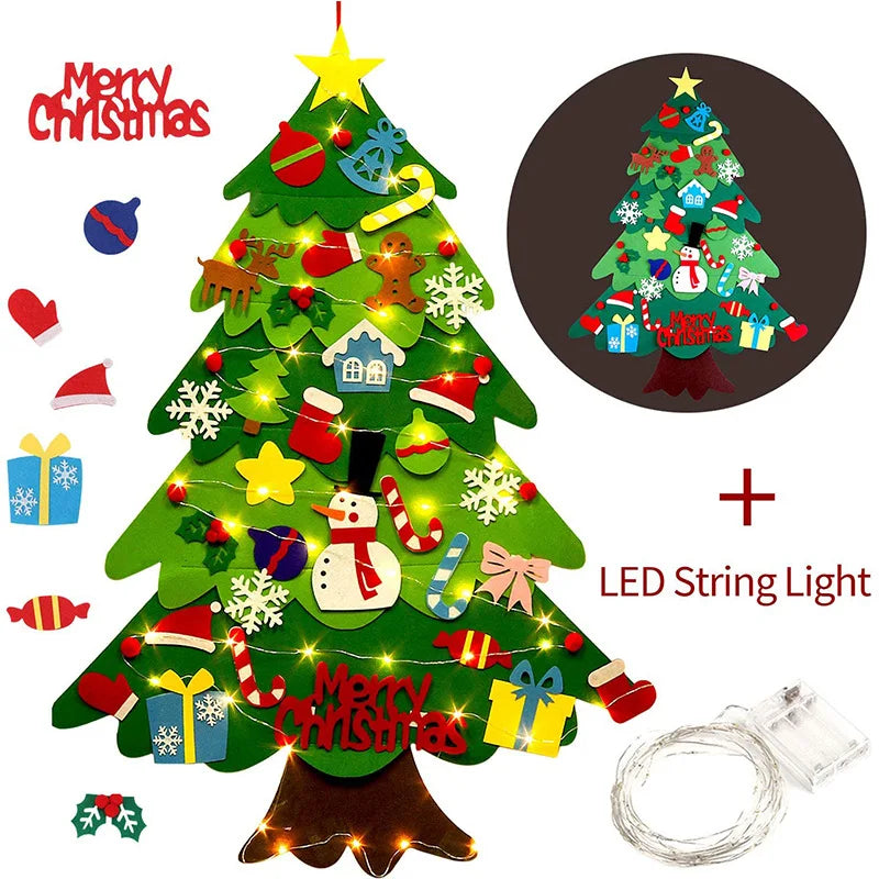 DIY Felt Christmas Tree Christmas Decoration for Home Navidad 2022 New Year Christmas Ornaments Santa Claus Xmas Kids Gifts