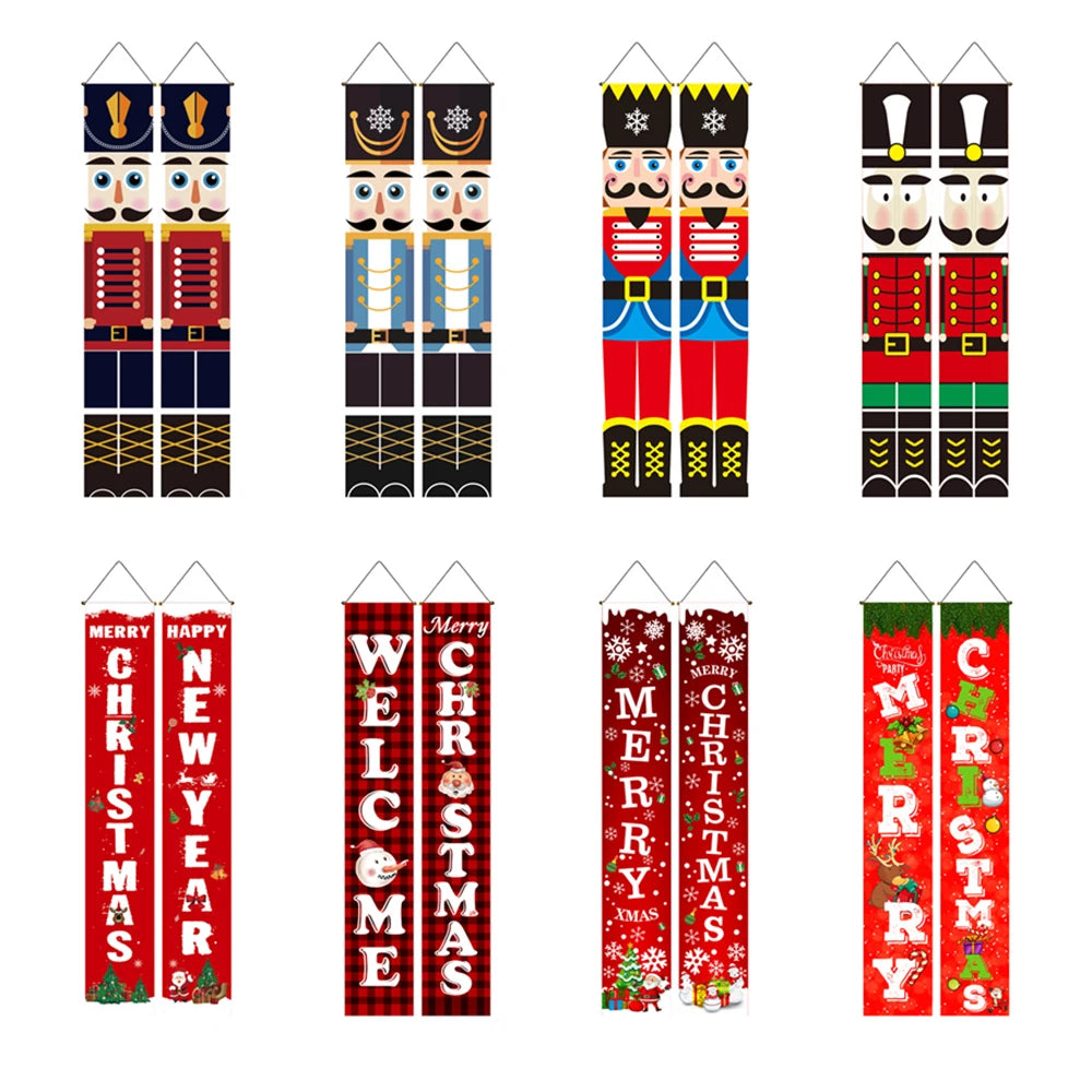 Christmas Door Decoration Merry Christmas Snowman Santa Banner Xmas Hanging Ornament Decoration for Home Happy New Year 2023