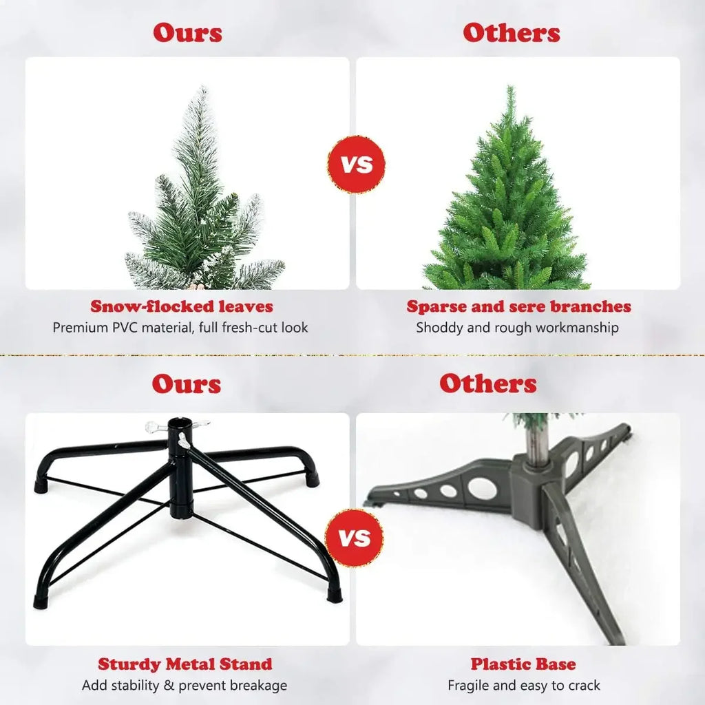 6/7FT Realistic Green Artificial Christmas Tree,Unlit,Decorated with Natural Pinecones & Holly Berries, Quick Setup,Metal Stand