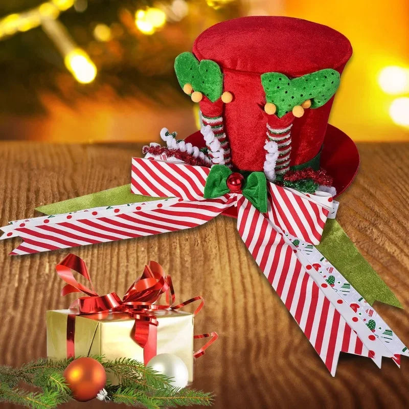 Christmas Tree Decorations Tree Top Star Striped Bow Tree Hat Sequin Christmas Tree Hat Hanging Decoration Christmas Decor