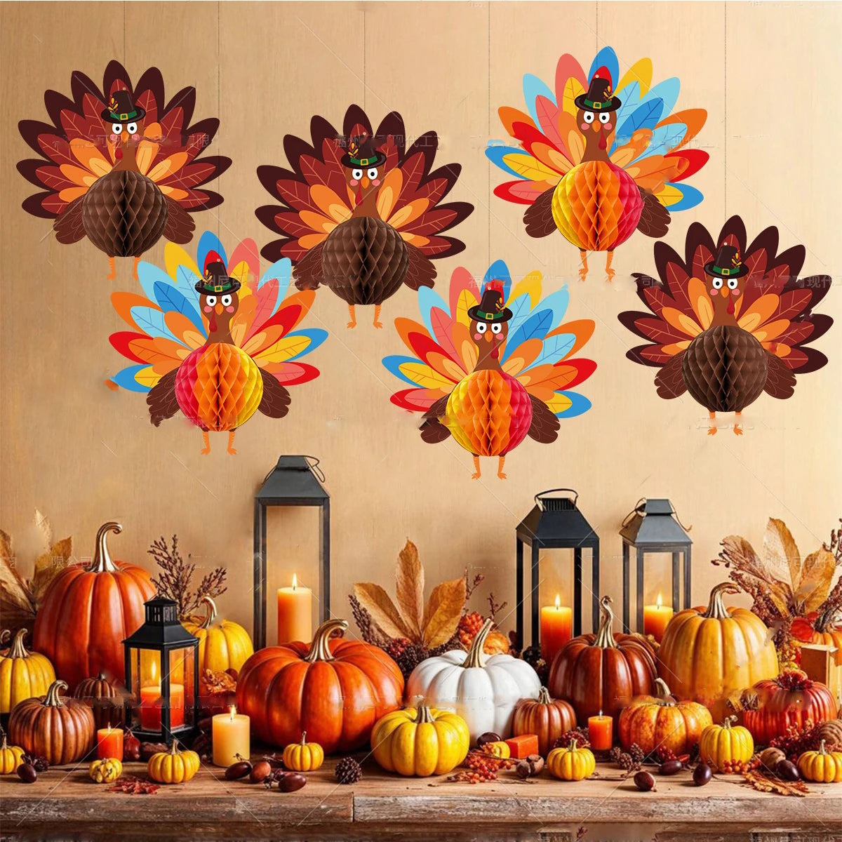 Thanksgiving Turkey Honeycomb Ball Hanging Pendants Fall Harvest Festival Table Ornaments Happy Thanksgiving Day 2025 Decoration