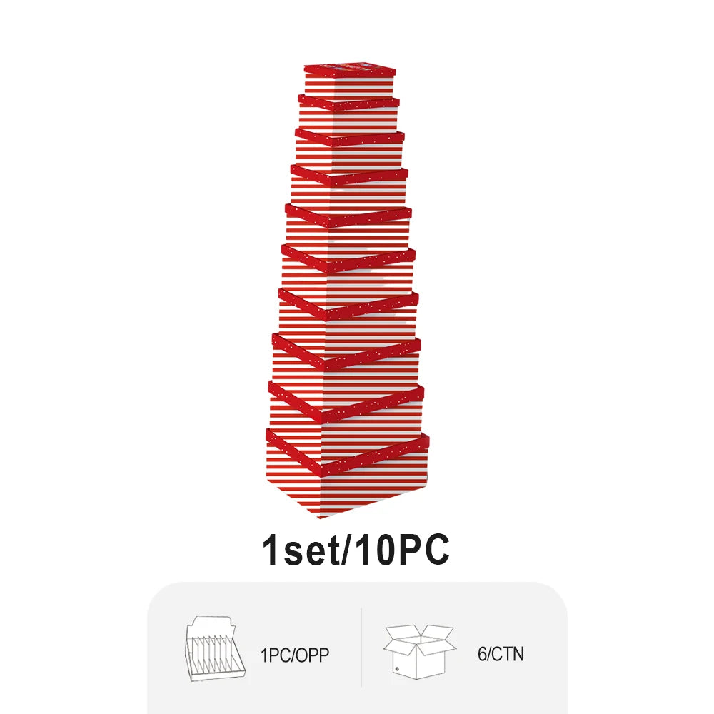 10 Pieces Christmas Striped Gift Packaging Box Set Christmas Decorations for Holiday Gift Wrapping