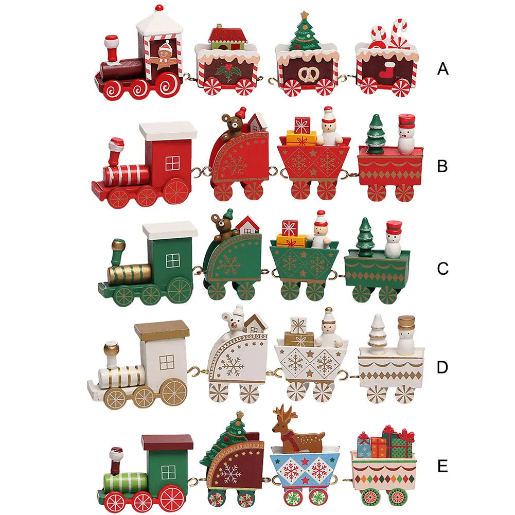 Christmas Wooden Mini Train Decor Set Christmas Train Ornament Toys Xmas Table Top Ornament Christmas Decorations Gift