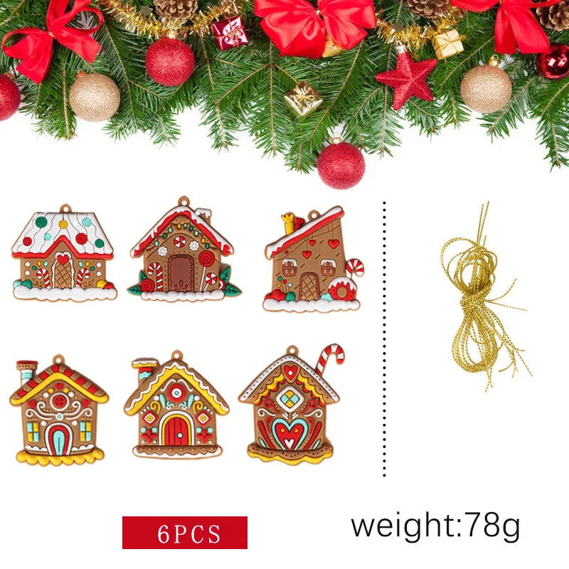 6pcs/Set Gingerbread House Pendants Christmas Tree Hanging Ornament 2024 Noel Navidad Home Decoration New Year Gift 2025
