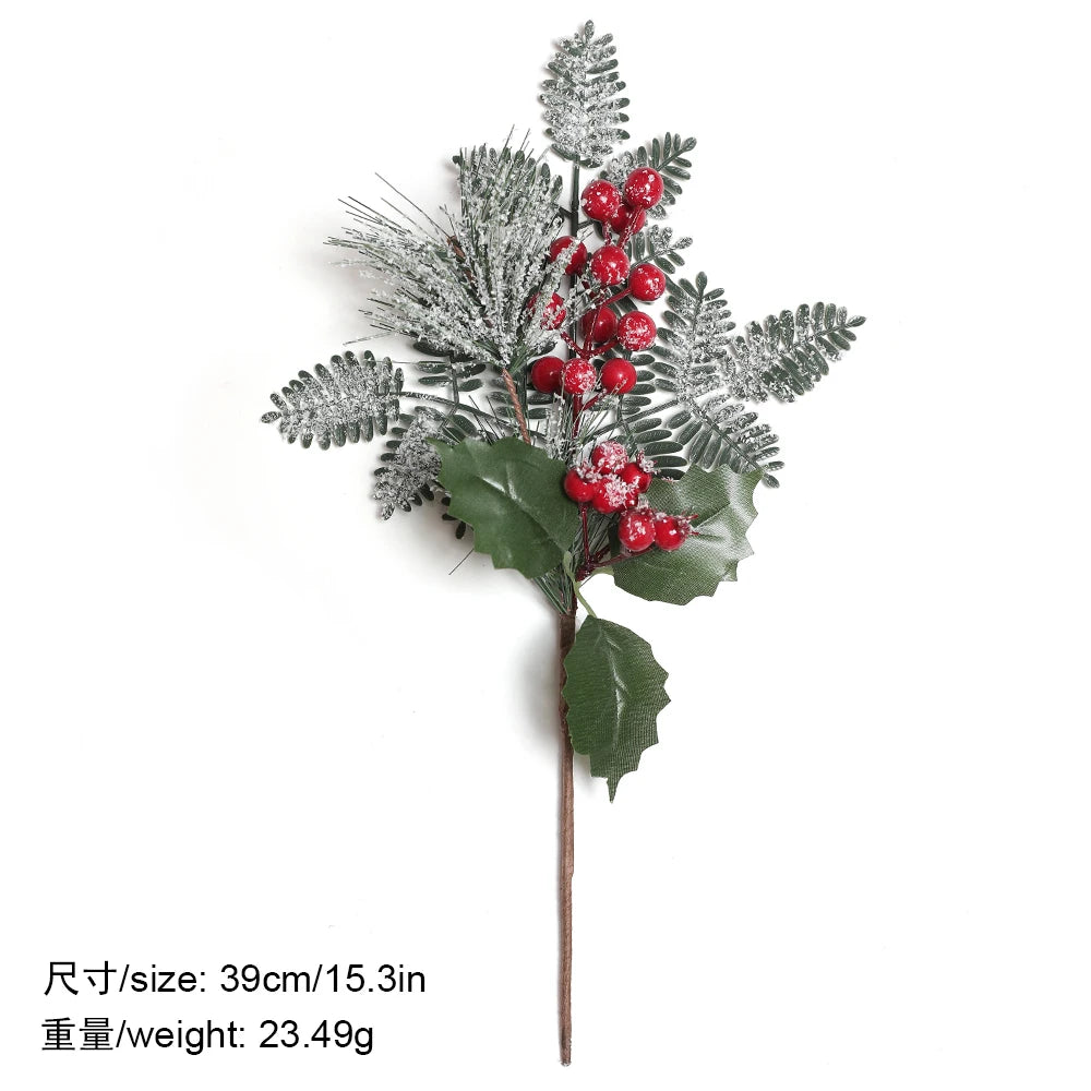 Christmas Decorations Red Berry Artificial Pine Bouquet Branch Xmas Tree Ornament Home Decor New Year 2025 DIY Gifts Accessories