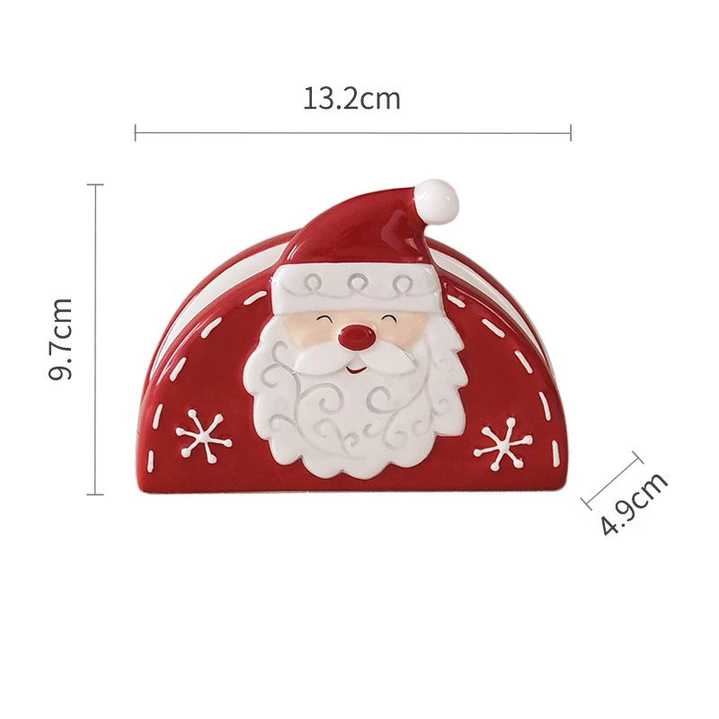 JUSTINLAU Santa Claus Napkin Holder Nordic Style Creative Ceramic Relief Christmas Tissue Holder Home Decoration for Xmas Gift