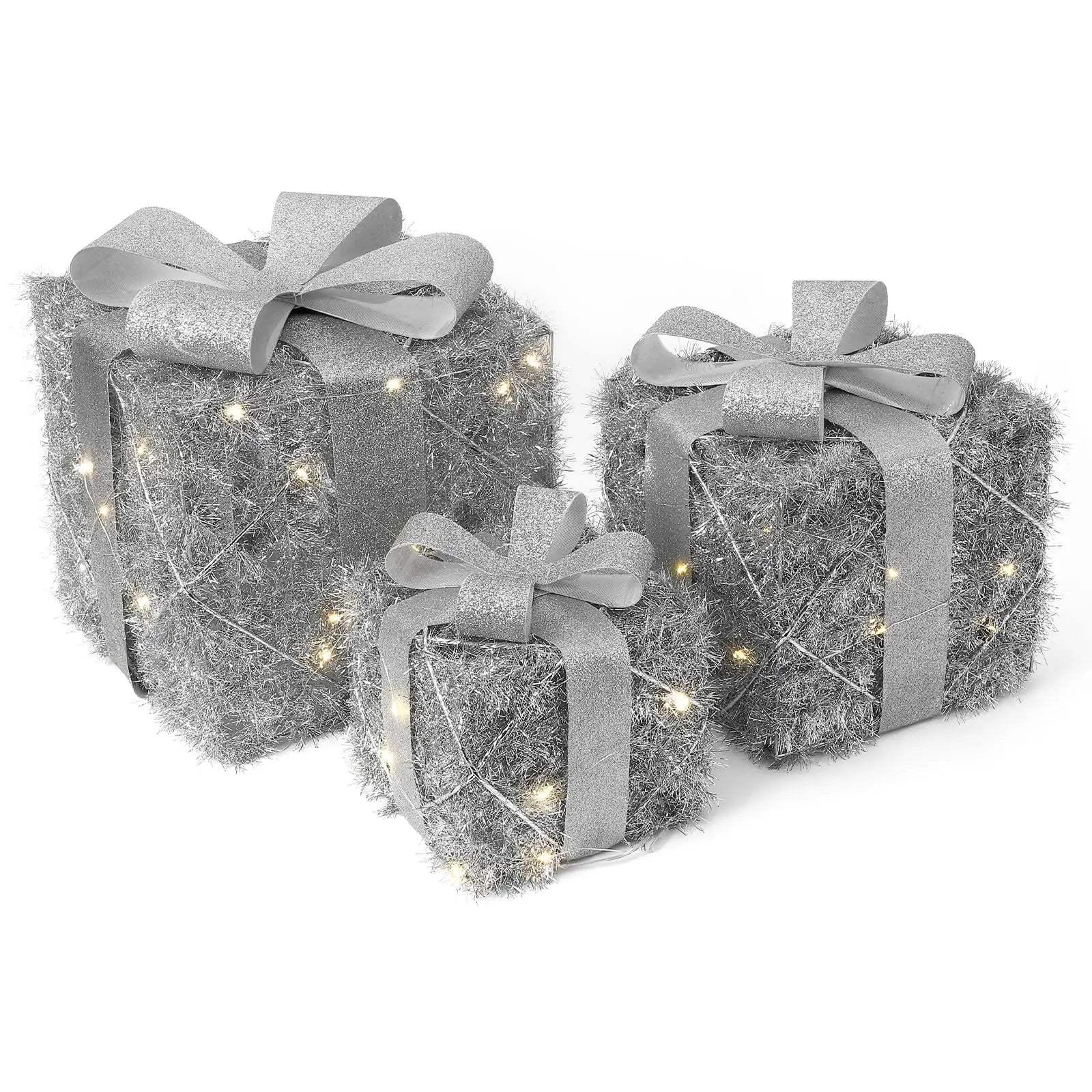 Lighted Gift Box Set of 3,Christmas Decoration Boxes with Bow, Pre-Lit Present Boxes with Warm Lights,Yard Christmas Decorations