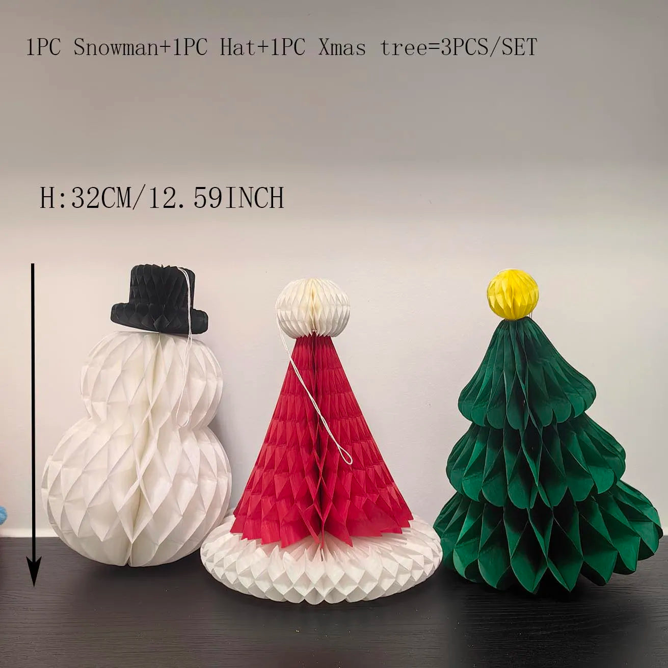 3PCS/SET  Hanging Christmas Centerpiece Decorations Santa Hat+Snow man+Christmas Tree Honeycomb Ornaments for Party Table Decor