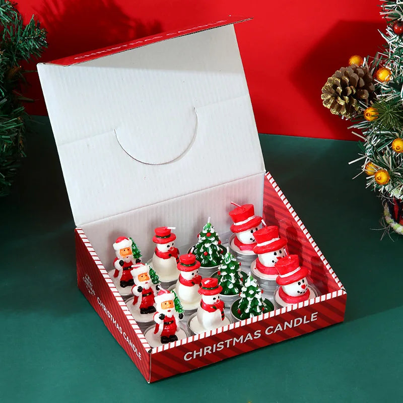 Christmas candle set, old man tree, snowman, celebration, romance, decorative item, candlelight dinner, Christmas Eve