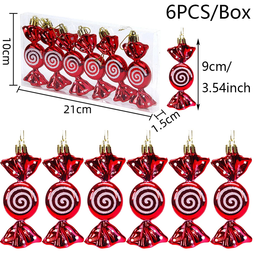 Christmas Candy Ornament Set Xmas Tree Decor Hanging Red Christmas Party Lollipop Candy Cane Pendant Decorations New Year Gift