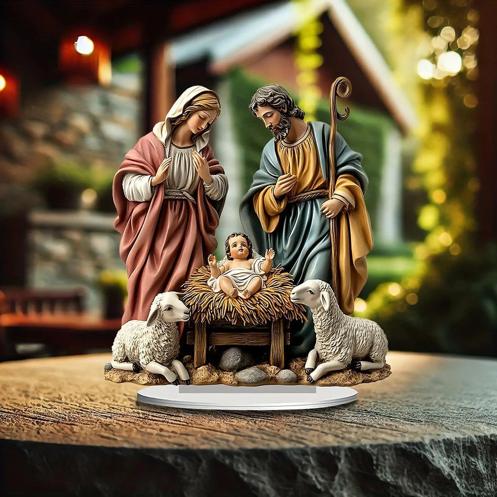 Nativity Scene Figurine Christmas Decoration Desktop Decor Festive Nativity Figurine Display Set for Living Room Holiday Gift
