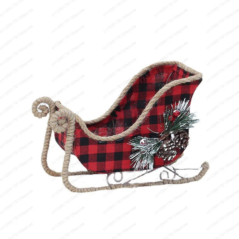 Christmas decorations,ornaments, pine cones, hemp ropes, decorative creative fabrics, Christmas snowmobile, deer cart, set props