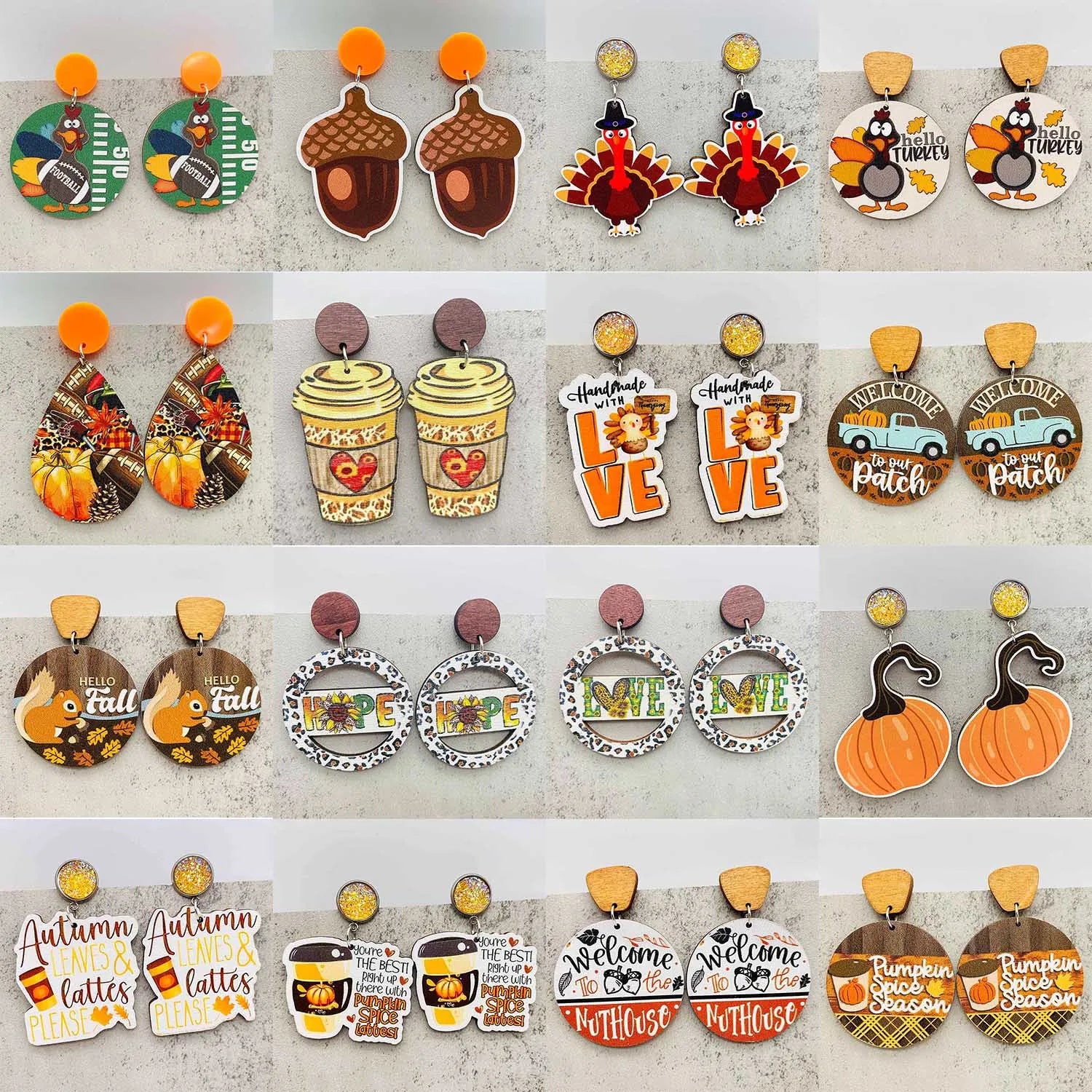 Autumn Thanksgiving Earrings Turkey Pumpkin Maple Leaf Wooden Earrings Women's Thanksgiving Festival Jewelry