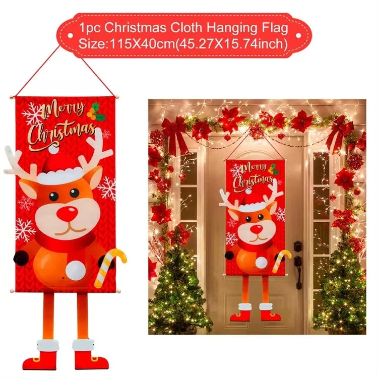 Merry Christmas Hanging Flag Christmas Decorations For Home 2024 Christmas Door Banner Xmas Gifts Navidad Happy New Year 2025