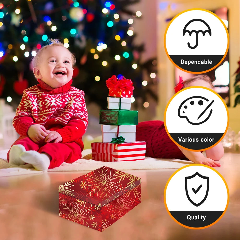 10 Pieces Christmas Hot Stamping Gold Gift Packaging Box Set Christmas Decorations for Holiday Gift Wrapping