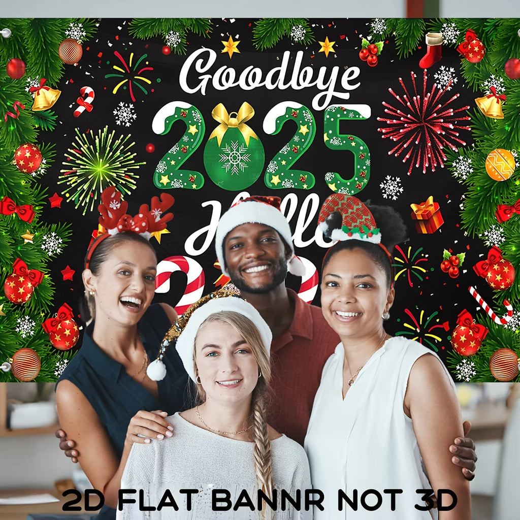 Christmas Decorations Goodbye 2025 Hello 2026 Party Banner Peppermint Candy New Year Eve Banner Happy 2026 New Years Eve Party S