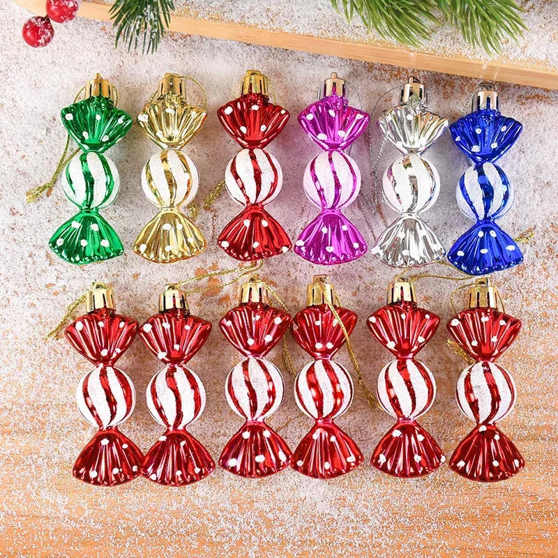 6pcs Christmas Candy Cane Pendants Red Candy Crutch Xmas Tree Hanging Decoration For Home New Year Gifts Navidad Noel Ornaments