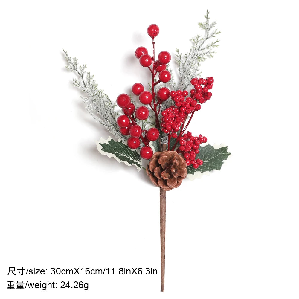 Christmas Decorations Red Berry Artificial Pine Bouquet Branch Xmas Tree Ornament Home Decor New Year 2025 DIY Gifts Accessories