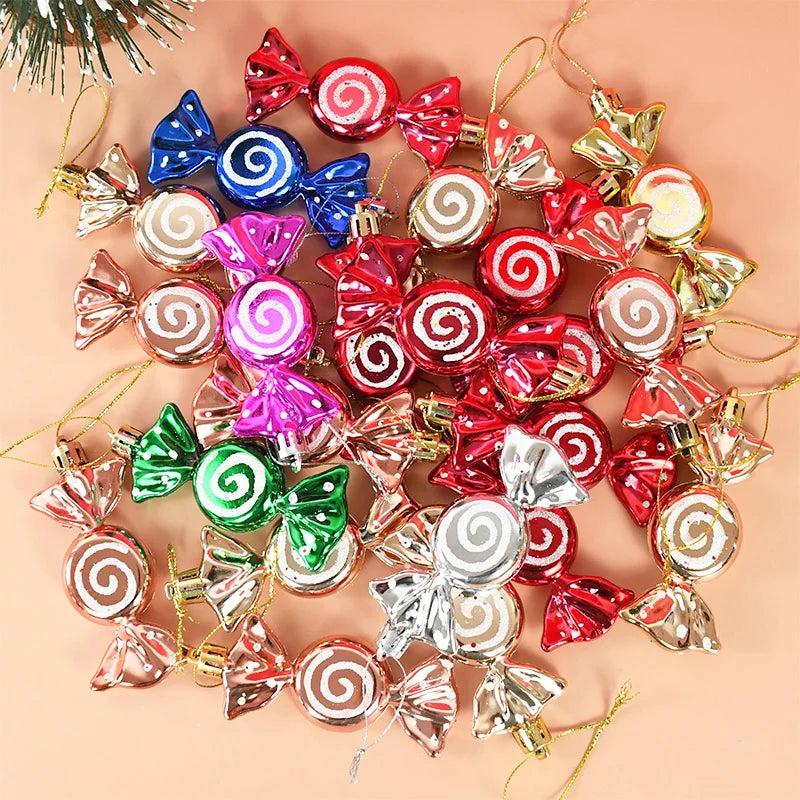 6pcs Christmas Candy Cane Pendants Red Candy Crutch Xmas Tree Hanging Decoration For Home New Year Gifts Navidad Noel Ornaments