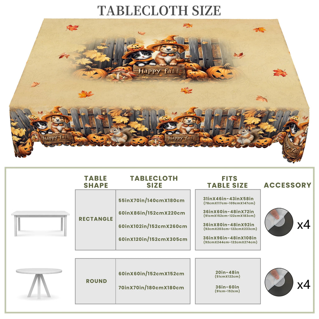 1 Piece of Autum Thanksgiving Themed Printed Tablecloth, Retro Country Farmhouse, Pumpkin Pattern