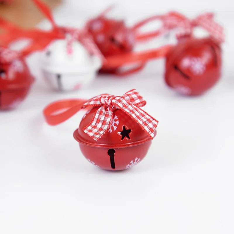 12Pcs Snowflake Christmas Jingle Bells Metal Decorative Pendant Xmas Tree Hanging Ornament 2025 New Year Home Party Decorations