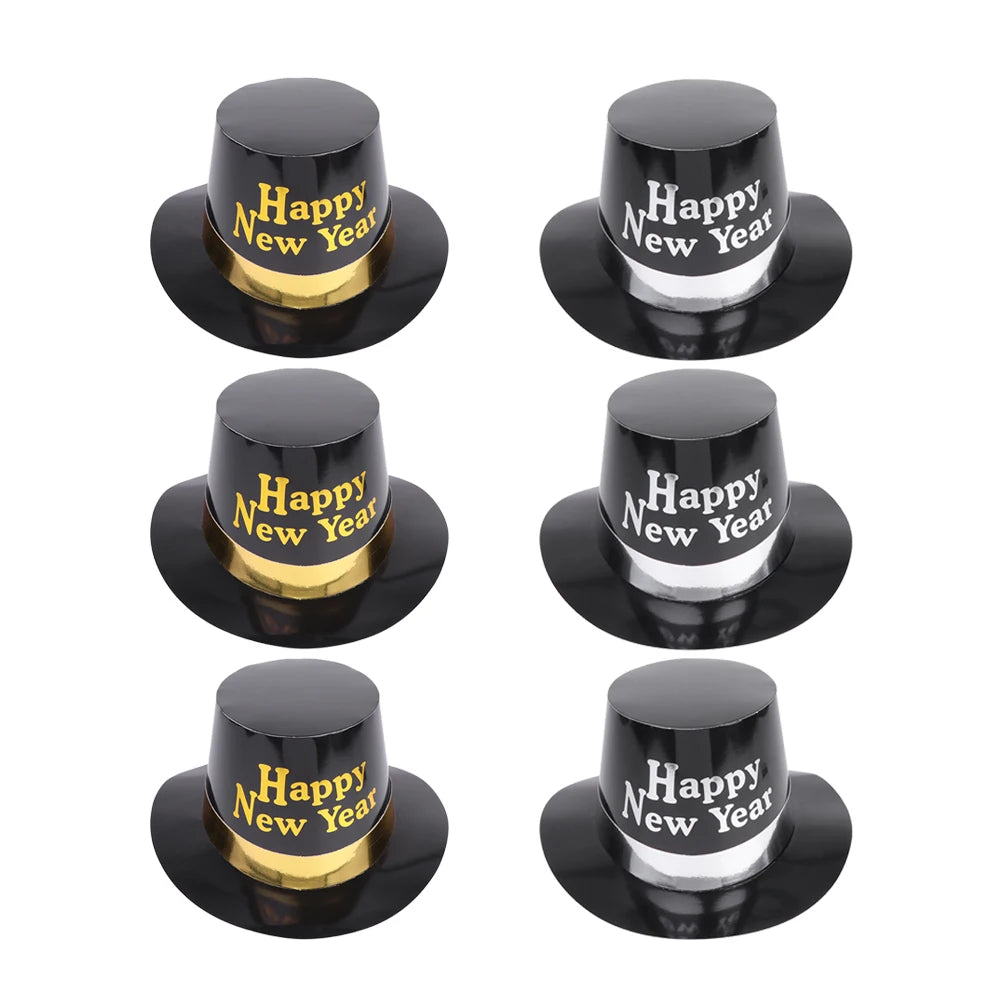 6 Pcs Black Gold Hat New Year Party Accessories for Year’s Cosplay Paper Hats Happy Top Favor Eve Man Years Favors Adult