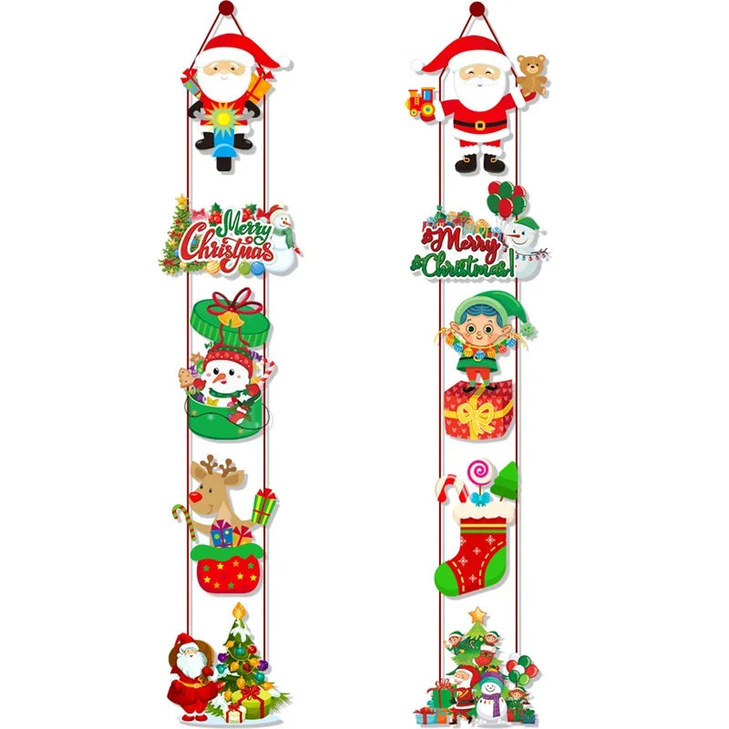 Merry Christmas Decor Door Hanging Banner Santa Claus Snowman Elf Couplet Party Yard Front Door Ornament Xmas Gift