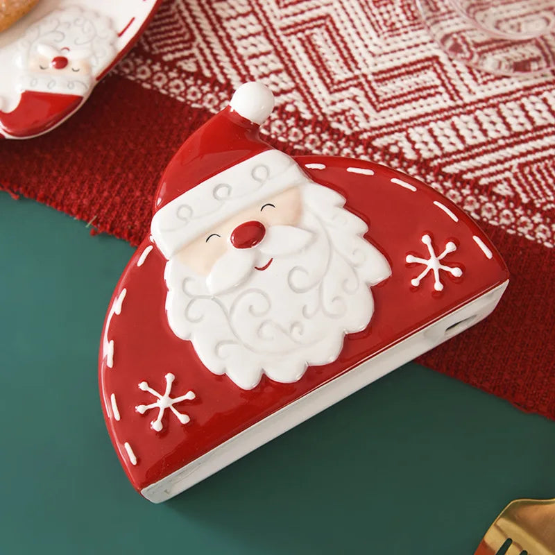 JUSTINLAU Santa Claus Napkin Holder Nordic Style Creative Ceramic Relief Christmas Tissue Holder Home Decoration for Xmas Gift