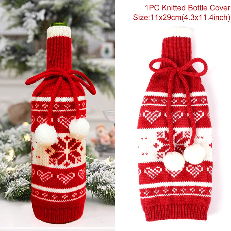 Christmas Wine Bottle Cover Merry Christmas Decoration For Home 2024 Christmas Ornaments Decor Happy New Year 2025 Navid Noel