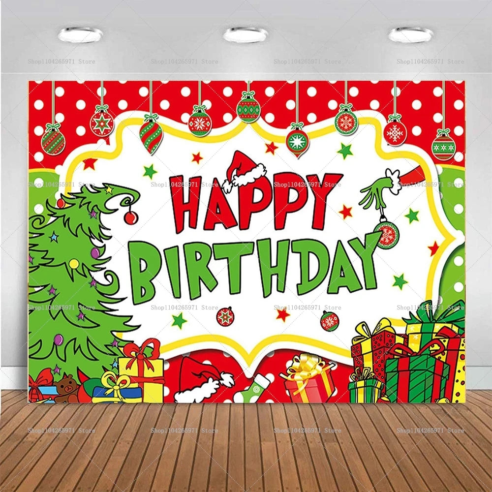 Cartoon G-Grinches Theme Kids Birthday Party Supplies Decorative Background Winter Christmas Party Scene Photography Banner
